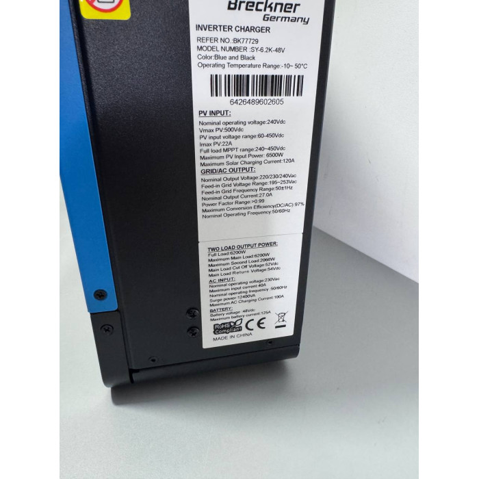 Гібридний інвертор Breckner 6.2 кВт 48в  Breckner Germany  SY-6.2KW-48V BK77729