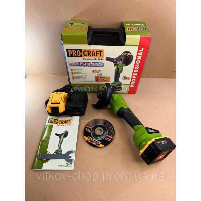 Безщіткова акумуляторна болгарка Procraft PWA216