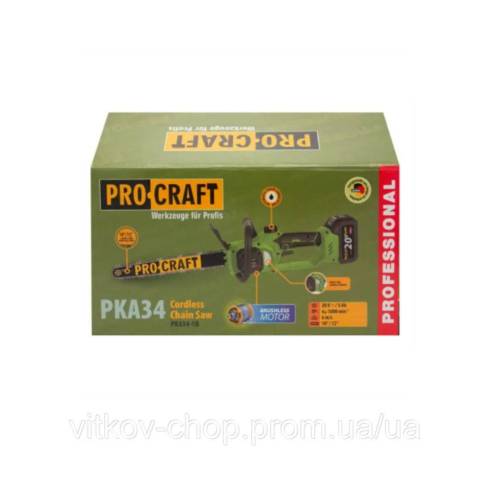 Акумуляторна пила Procraft PKA34 (1 акб та зп) садова міні пила безщітковий двигун